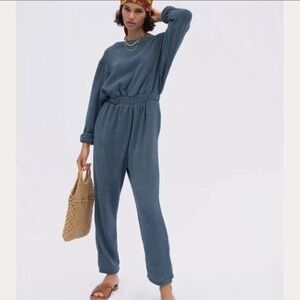 Free People Beach Keepin It Real One Piece Terry Jumpsuit Blue Loungewear SX XS